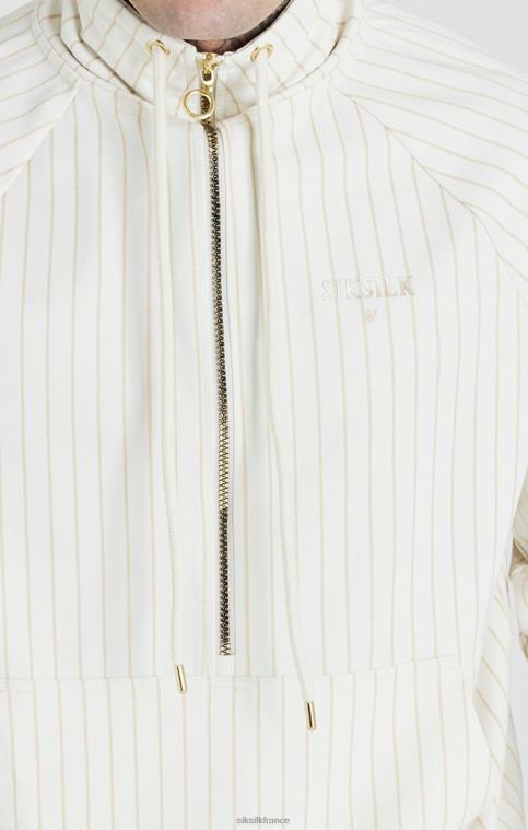 Hommes vêtements 6B8NV438 SikSilk haut de survêtement écru rétro à demi-zip en forme d'entonnoir