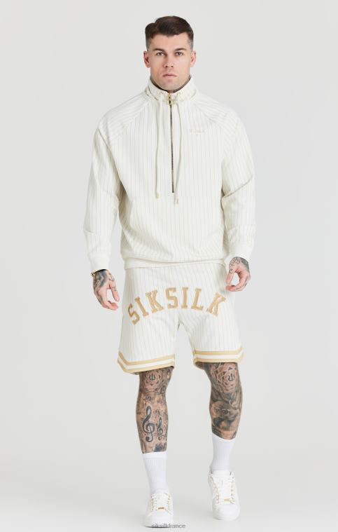 Hommes vêtements 6B8NV438 SikSilk haut de survêtement écru rétro à demi-zip en forme d'entonnoir