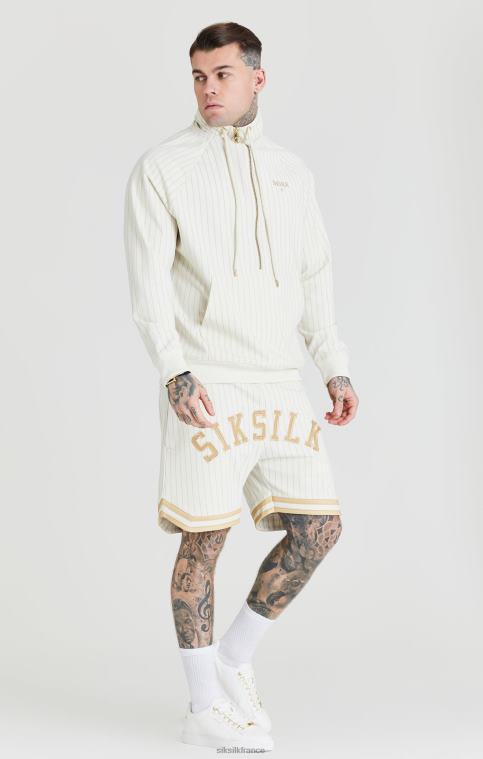 Hommes vêtements 6B8NV438 SikSilk haut de survêtement écru rétro à demi-zip en forme d'entonnoir