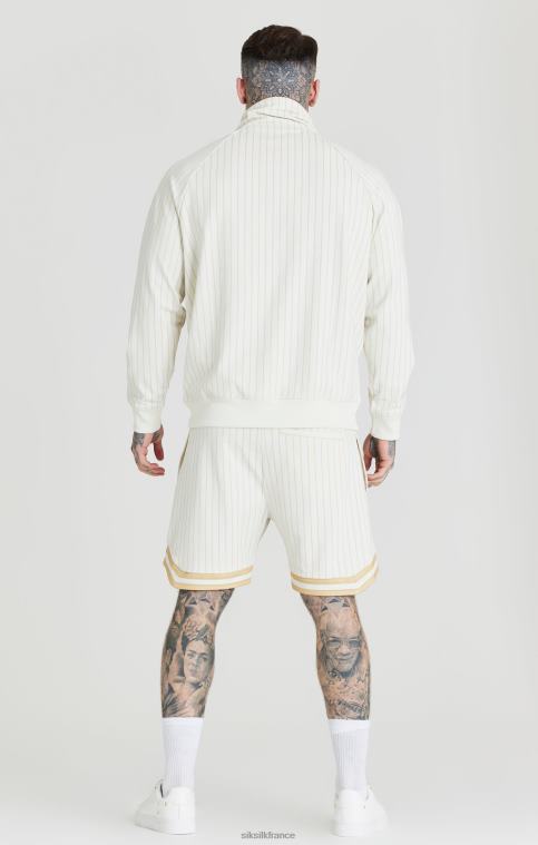 Hommes vêtements 6B8NV438 SikSilk haut de survêtement écru rétro à demi-zip en forme d'entonnoir