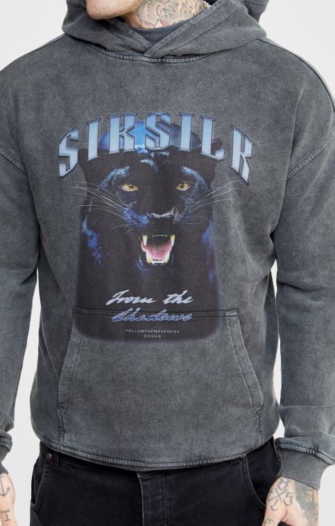 Hommes vêtements 6B8NV440 SikSilk sweat à capuche court slim noir à motif graphique