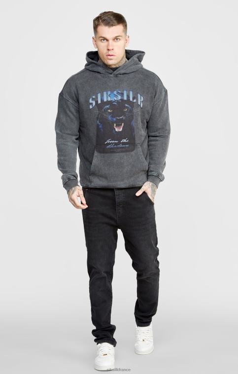Hommes vêtements 6B8NV440 SikSilk sweat à capuche court slim noir à motif graphique