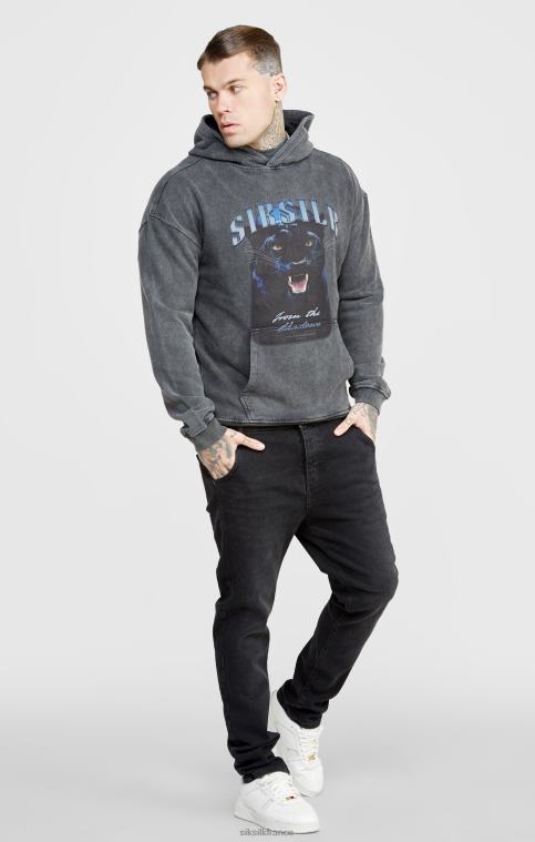 Hommes vêtements 6B8NV440 SikSilk sweat à capuche court slim noir à motif graphique