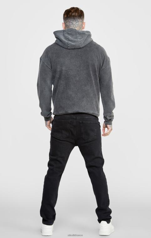 Hommes vêtements 6B8NV440 SikSilk sweat à capuche court slim noir à motif graphique