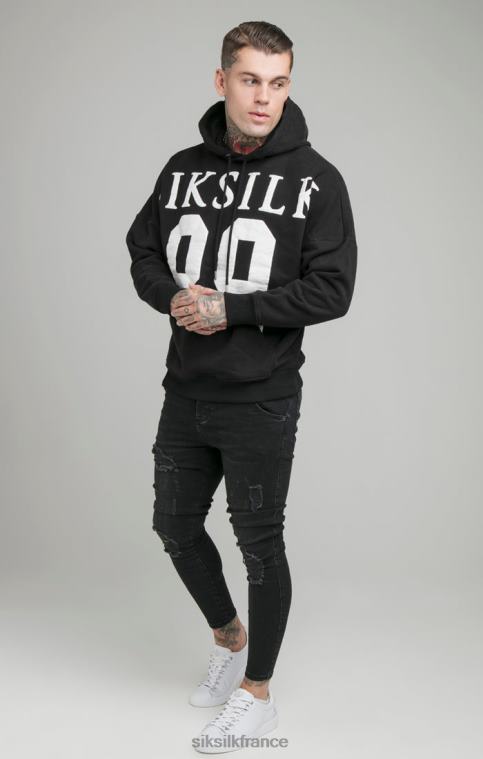 Hommes vêtements 6B8NV448 SikSilk sweat à capuche noir coupe décontractée à épaules tombantes