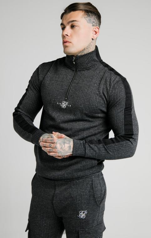 Hommes vêtements 6B8NV450 SikSilk sweat à capuche zippé à carreaux ton sur ton - gris