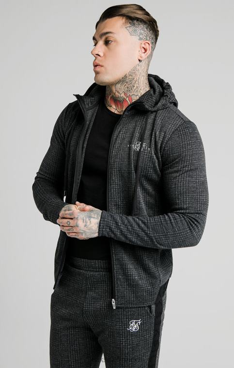 Hommes vêtements 6B8NV451 SikSilk sweat à capuche zippé Agility à carreaux ton sur ton - gris