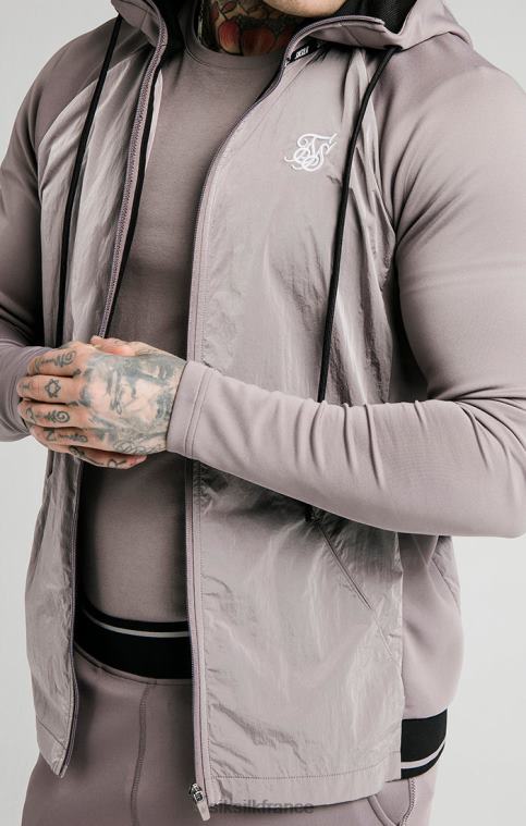 Hommes vêtements 6B8NV453 SikSilk Adapt sweat à capuche zippé en nylon écrasé - gris