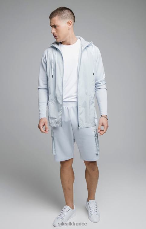 Hommes vêtements 6B8NV455 SikSilk Sweat à capuche zippé bleu en nylon écrasé adapt