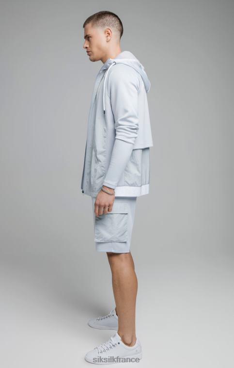 Hommes vêtements 6B8NV455 SikSilk Sweat à capuche zippé bleu en nylon écrasé adapt