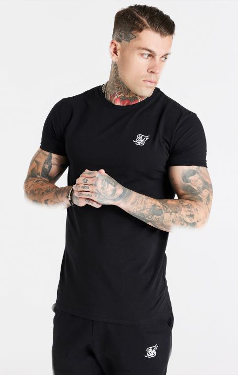 Hommes vêtements 6B8NV363 SikSilk t-shirt noir essentiel à manches courtes et coupe musculaire