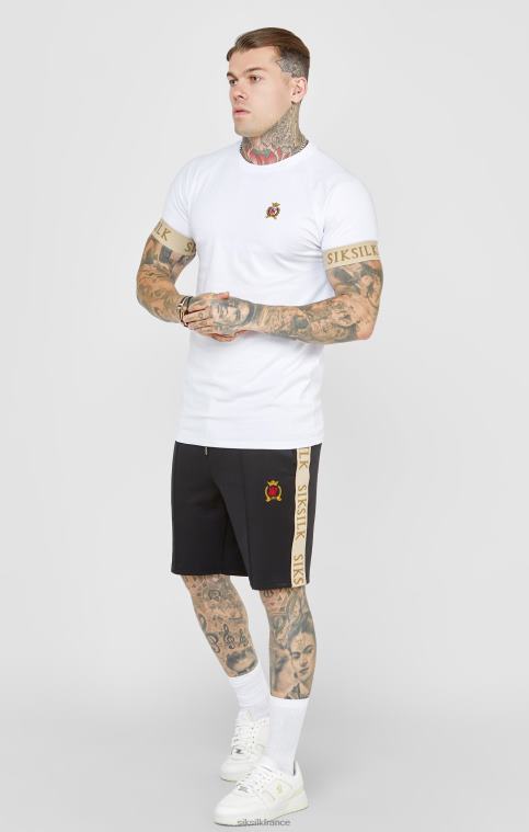 Hommes vêtements 6B8NV372 SikSilk t-shirt à écusson blanc avec poignets élastiqués