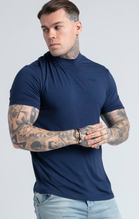 Hommes vêtements 6B8NV379 SikSilk t-shirt bleu marine à col montant