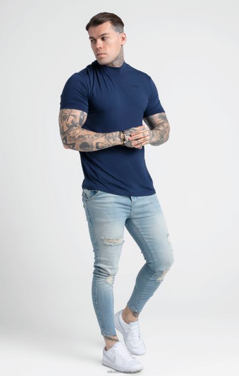 Hommes vêtements 6B8NV379 SikSilk t-shirt bleu marine à col montant