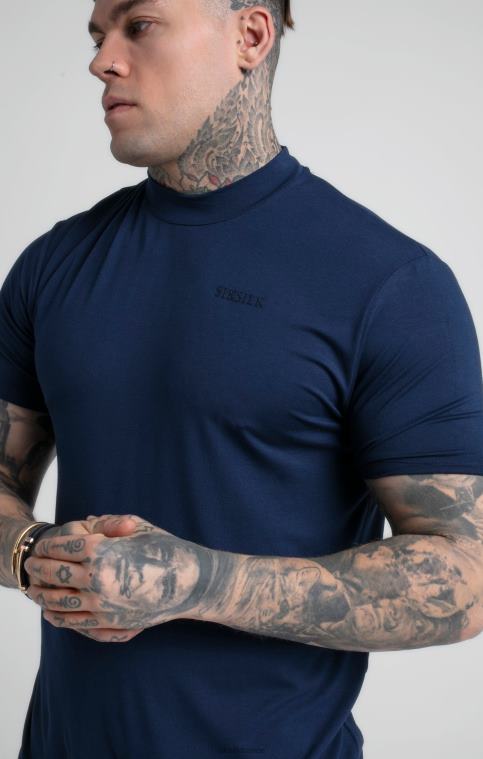 Hommes vêtements 6B8NV379 SikSilk t-shirt bleu marine à col montant