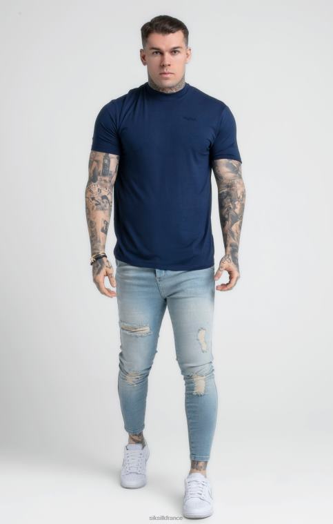 Hommes vêtements 6B8NV379 SikSilk t-shirt bleu marine à col montant