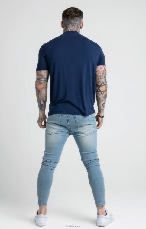 Hommes vêtements 6B8NV379 SikSilk t-shirt bleu marine à col montant