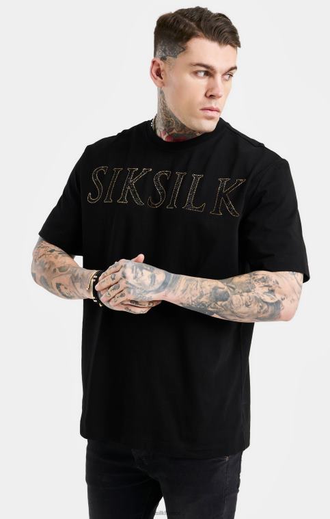 Hommes vêtements 6B8NV383 SikSilk t-shirt oversize noir à logo strassé