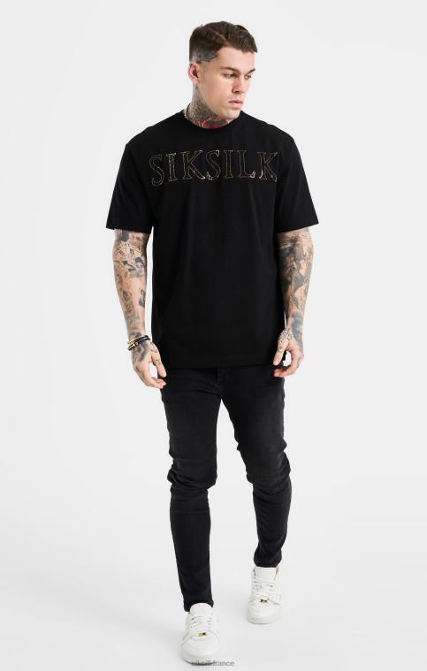Hommes vêtements 6B8NV383 SikSilk t-shirt oversize noir à logo strassé