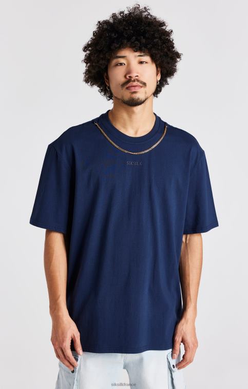 Hommes vêtements 6B8NV389 SikSilk t-shirt oversize à chaîne bleu marine