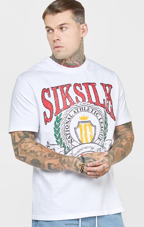 Hommes vêtements 6B8NV394 SikSilk t-shirt oversize universitaire blanc
