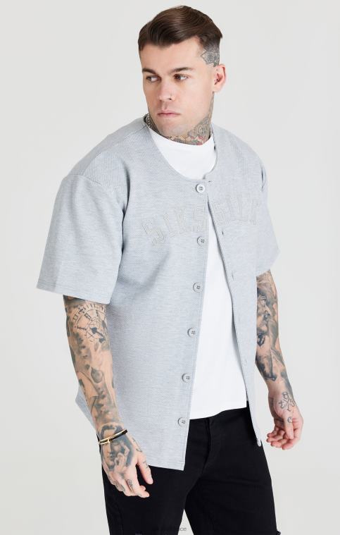 Hommes vêtements 6B8NV397 SikSilk maillot de baseball gris chiné avec logo appliqué