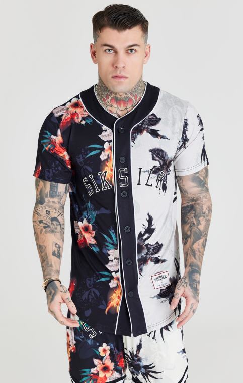 Hommes vêtements 6B8NV398 SikSilk maillot de baseball imprimé noir et écru