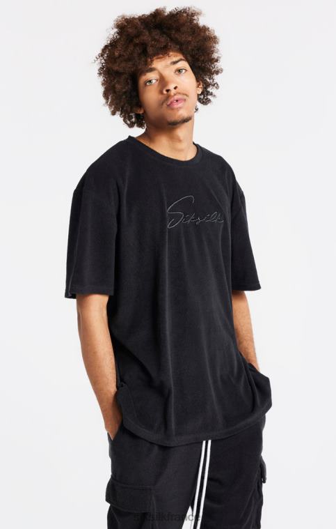 Hommes vêtements 6B8NV408 SikSilk t-shirt oversize noir en tissu éponge