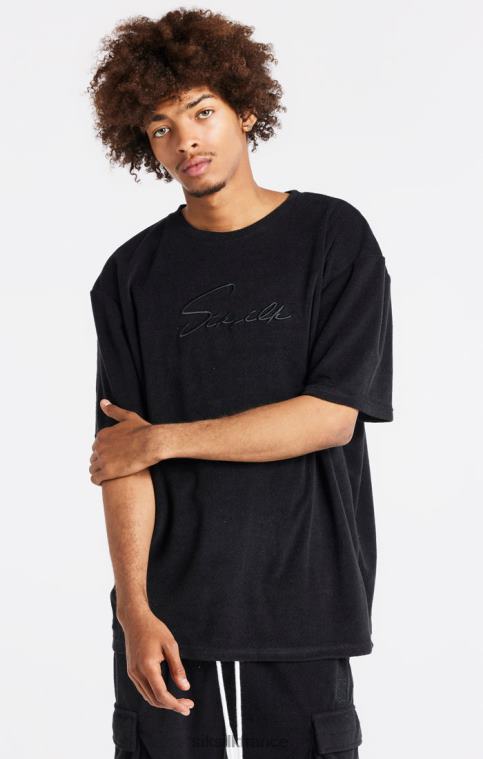 Hommes vêtements 6B8NV408 SikSilk t-shirt oversize noir en tissu éponge