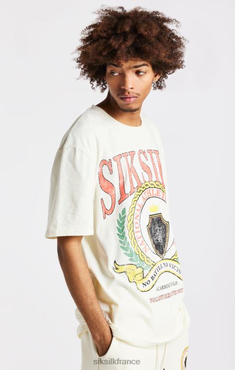 Hommes vêtements 6B8NV409 SikSilk t-shirt oversize écru à imprimé universitaire