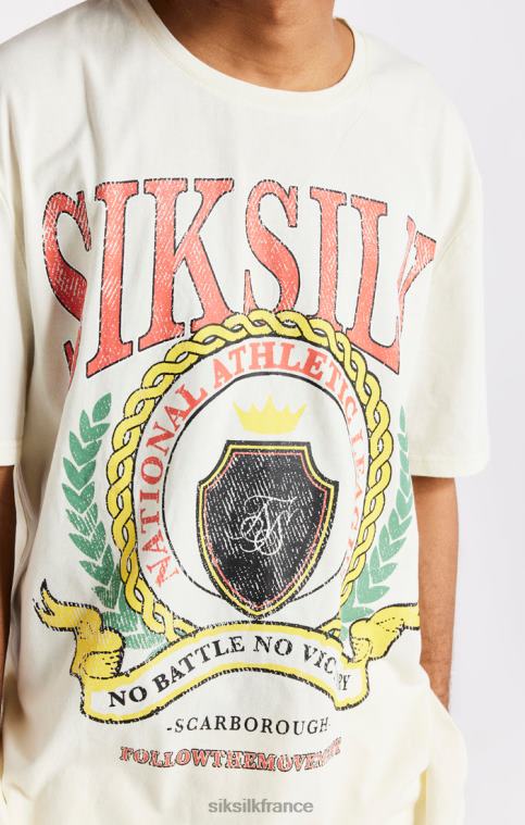Hommes vêtements 6B8NV409 SikSilk t-shirt oversize écru à imprimé universitaire
