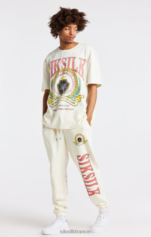 Hommes vêtements 6B8NV409 SikSilk t-shirt oversize écru à imprimé universitaire