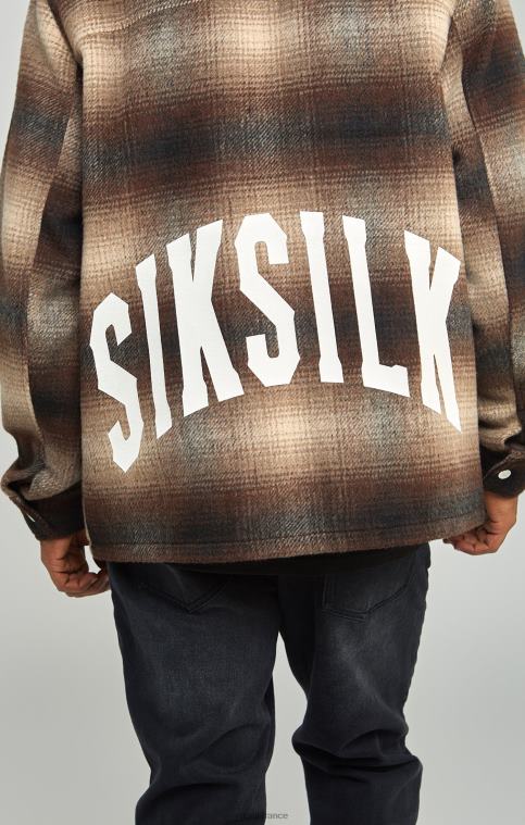 Hommes vêtements 6B8NV467 SikSilk surchemise marron à carreaux et logo imprimé