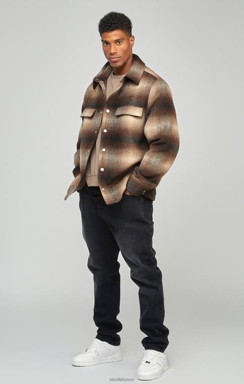 Hommes vêtements 6B8NV467 SikSilk surchemise marron à carreaux et logo imprimé