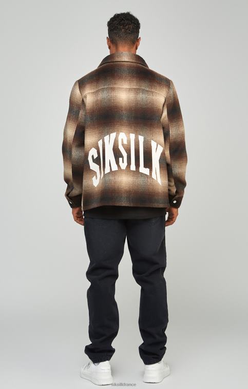 Hommes vêtements 6B8NV467 SikSilk surchemise marron à carreaux et logo imprimé