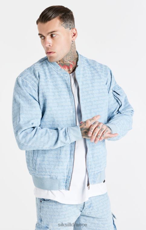 Hommes vêtements 6B8NV471 SikSilk blouson aviateur en jean jacquard bleu