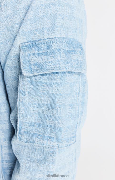 Hommes vêtements 6B8NV471 SikSilk blouson aviateur en jean jacquard bleu