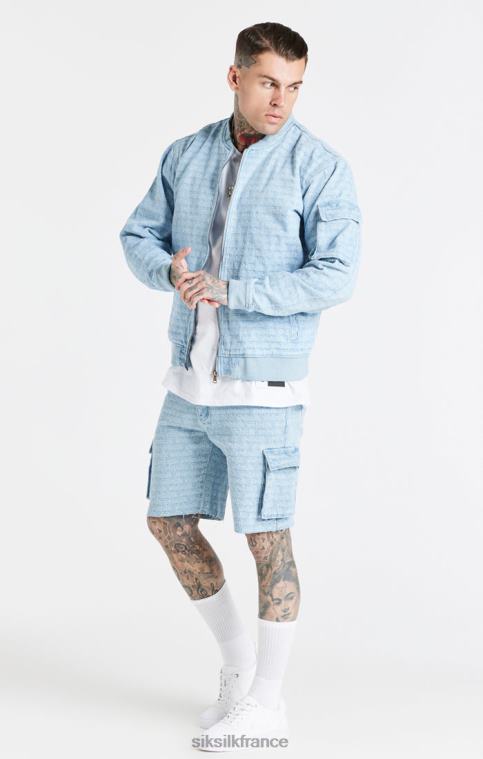 Hommes vêtements 6B8NV471 SikSilk blouson aviateur en jean jacquard bleu