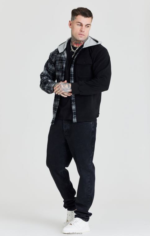 Hommes vêtements 6B8NV490 SikSilk chemise noire à capuche contrastée