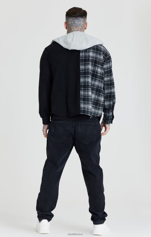 Hommes vêtements 6B8NV490 SikSilk chemise noire à capuche contrastée