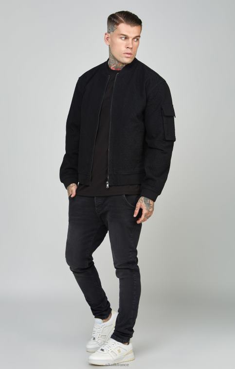 Hommes vêtements 6B8NV491 SikSilk blouson aviateur en jean noir à logo répété