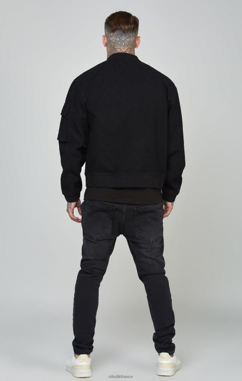 Hommes vêtements 6B8NV491 SikSilk blouson aviateur en jean noir à logo répété