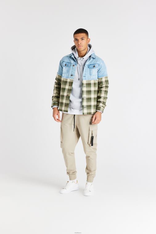 Hommes vêtements 6B8NV496 SikSilk veste en jean contrastée à carreaux verts