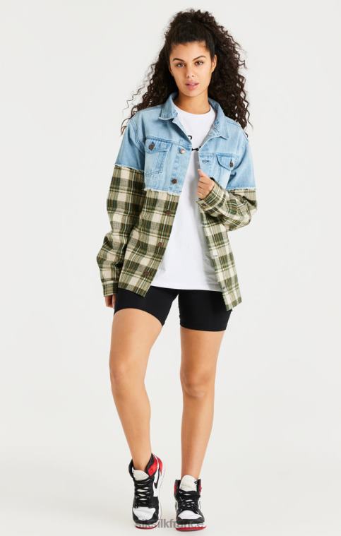 Hommes vêtements 6B8NV496 SikSilk veste en jean contrastée à carreaux verts