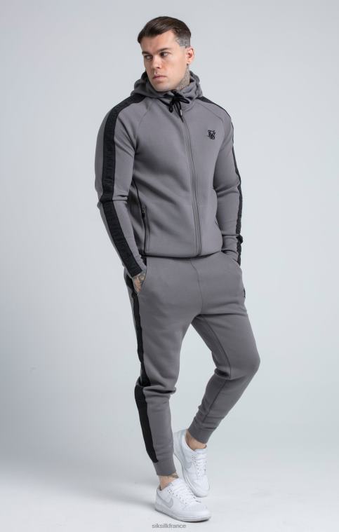 Hommes vêtements 6B8NV504 SikSilk ensemble sweat à capuche zippé et jogger gris avec bande